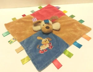 Taggies Mary Meyer Puppy Dog Security Blanket Red Blue Brown Ribbon Tags Satin - Picture 1 of 11