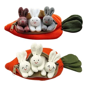 Hide-and-Seek Bunnies In Carrot Pouch Easter 3 Rabbits Into Carrot Purse Bag - Picture 1 of 14