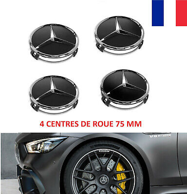 4x Cache Moyeu MERCEDES BENZ Noir Mat Logo 75 Mm Centre Roue Jante Embleme Neuf • 14.99€
