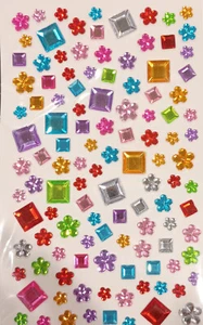 1 Sheet Self Adhesive Rhinestones -Flowers & Squares- Various Sizes -100+ Pieces - Picture 1 of 1