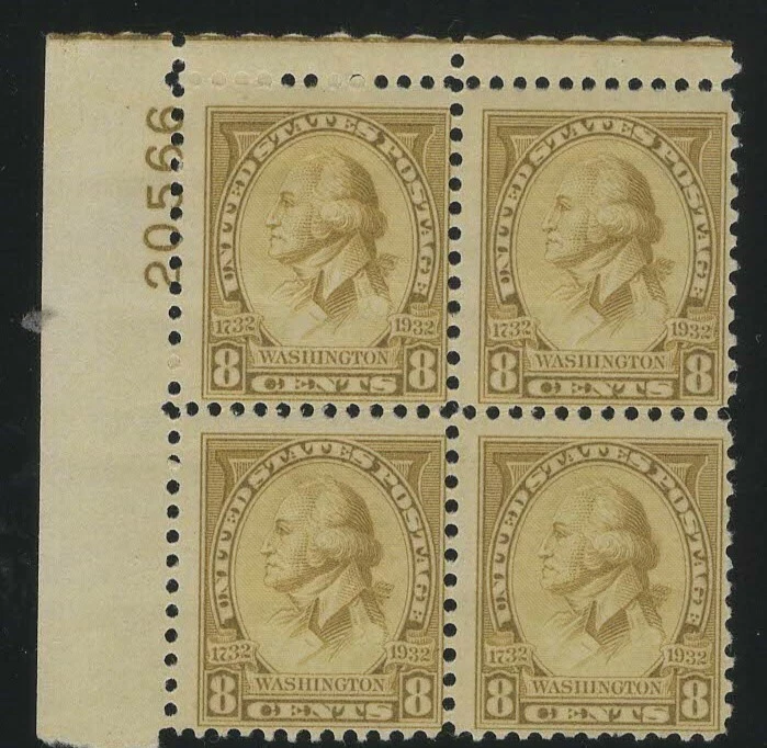 USA 1932 MLH PLATE BLOCK OF (4)  ROTARY PRESS PRINTINGS - Image 1 of 1