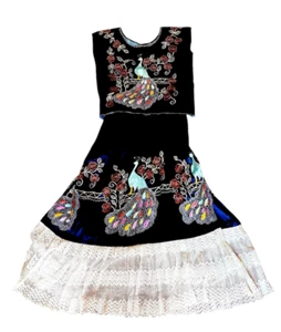 Falda y Top Corto Disfraz Bohemio Pavo Real Bordado Dos Piezas, Asiático/Mexicano - Imagen 1 de 5