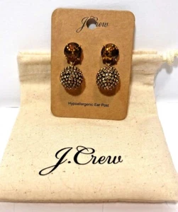 J Crew Mini Pave Resin Earrings 1 1/4" Gold Topaz Crystal w/ Bag MSRP $34.50 NWT - Picture 1 of 5