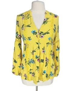 Adam Levine Womens Basic Tunic Blouse Size L Yellow Floral Long SLV V-Neck 279P - Picture 1 of 7