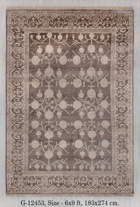 6x9 Grey Vintage Finish Fine Quality Wool and Bamboo Silk Hand Knotted Rug | - Picture 1 of 16