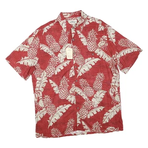 CAMPIA Mens Red & Cream Pineapple Print Cotton Blend Shirt L Casual Summer - Picture 1 of 6