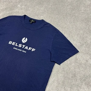 Belstaff Shirt Mens 2XL (Runs Small) Navy Graphic Tee Lightweight Stretch 1924 - Picture 1 of 8