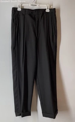 Pantalones de vestir Armani Collezioni para hombre negros plisados con puños pierna recta talla 34 Foto 1 de 4