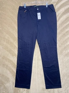 NWT Lauren Ralph Lauren Chino Pants Women’s 14 City Navy Blue Zip Boot Cut - Picture 1 of 14
