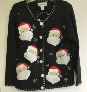 Cárdigan suéter con botones Victoria Harbour para mujer negro Navidad pequeño  - Imagen 1 de 7