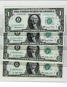 4 Small Size $1 FRN (Two Series 1963-A consec. and Two Series 1977 consec.) - Picture 1 of 5