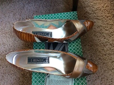J.Renee Couture Vintage Metallic Real Snakeskin Kid Leather and Mesh 7 1/2 M Box - Изображение 1 из 4