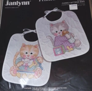 Janlynn Cuddly Kittens Bibs Printed Stamped Cross Stitch Kit #140-19 - Picture 1 of 4