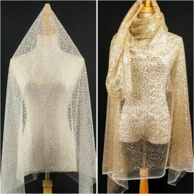 1 Meter Thin Mesh Fabric Glitter Sequin Lace Tulle Voile Cloth Bridal Veil DIY - Image 1 of 4
