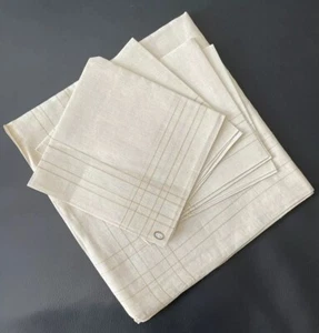 VTG Made In All Linen Tablecloth 44 in & 4 Napkins Beige Gold Silver Ireland New - Picture 1 of 21