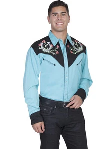 Scully Herren Hemd Western Poly Blend Hufeisen Rosenstich Langarm P-660 - Bild 1 von 3