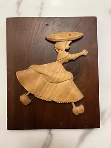Carved Wooden Holland Dutch Girl Picture Wall Hanging Vintage Mid Century Art - Picture 1 of 5