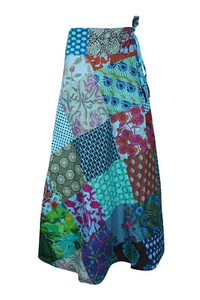 Boho Green Patchwork Wrap Skirt Printed Cover Up GYPSY Colorful Sarong Dresses