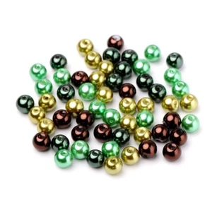 Glass Painted Pearl Mix Faux Mint Chocolate (Greens Brown) 8mm Approx 100pcs - Picture 1 of 3