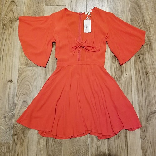 VALENTINO Abito Yumi Kim rosso trapezio swing XS donna cravatta taglio davanti mini nuovo $178