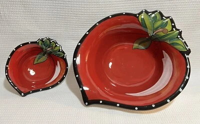 2011 Blue Sky-Heather Goldminc Wild Apple-Red/Black/White Polka Dots-Bowl Set Foto 1 de 4