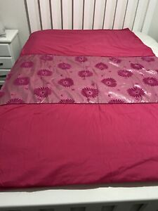 Used Doona Cover Single  Pink & Silver Felt Flowers FREE Postage
