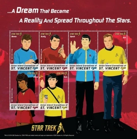 Union Island Gren St Vincent 2016 - Star Trek 50th 6v M/S Spock Kirk -Stamps MNH Cover