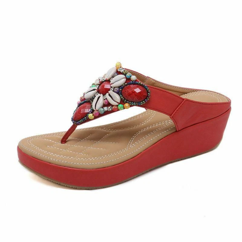 Sandalias bohemias étnicas para mujer chanclas para caminar cuentas de fitness tanga de playa talla Foto 1 de 4