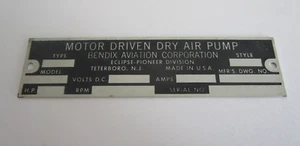 Placa de nombre/identificación para motor bomba Bendix aluminio - Imagen 1 de 4