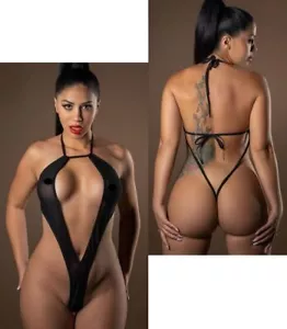 Body donna sexy a perizoma nero lingerie intimo tanga hot elasticizzato bodysuit - Bild 1 von 4