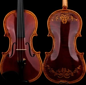 Violín antiguo T30+ Master estilo Stradivari tallado flor 4/4 madera europea rico - Imagen 1 de 17