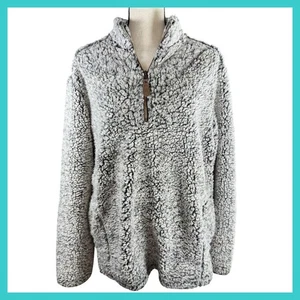 CC Sherpa Pullover Women's Quarter Zip Fuzzy Gray Cozy Fleece Sweater Size Small - Picture 1 of 11