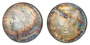 1887-P NGC MS65 CAC MORGAN $ AWESOME VIBRANT RAINBOW TONING SPECIMEN (VIDEO) - Picture 1 of 7