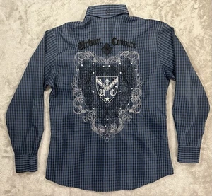 MZUSA Shirt Mens S Blue Urban Couture Y2K Grunge Streetwear Embroidered Graphic - Picture 1 of 24