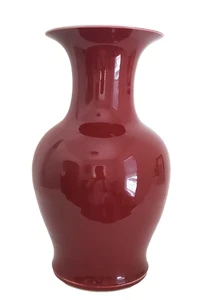VINTAGE CHINESE RED PORCELAIN GLAZED VASE 14" - Picture 1 of 6