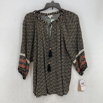 Top Mason & Belle Mujer 2X Negro Cathia Borla Detalle Floral Campesino Boho Nuevo con Etiquetas Foto 1 de 4