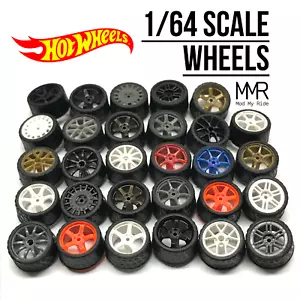SCALA 1/64 REALISTICO PERSONALIZZATO Real Riders Ruote Cerchi Set Pneumatici in Gomma per Hot - Foto 1 di 37