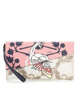 FURLA EDEN XL ENVELOPE / WRISTLET WALLET LEATHER STYLIZED BIRD BUTTERFLY DESIGN - Picture 1 of 9