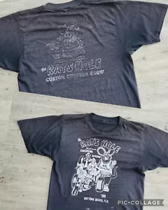 Vintage 80s The Rat's Hole Custom Chopper Show T-shirt Rat Fink Faded Biker Tee - Picture 1 of 16