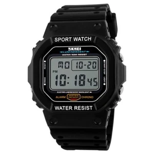 Großes Display schwarze Digitaluhr mit Stoppuhr und Alarm - Bild 1 von 6