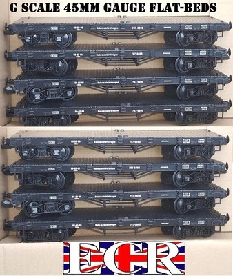 ECR UK 8 X G SCALE 45mm GAUGE FLATBED TO BUILD ON. RAILWAY TRUCK GARDEN TRAIN FLAT BED
