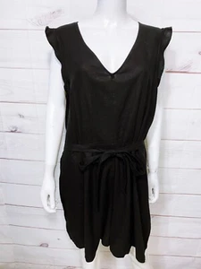 Old Navy Womens Romper Size XL Black V-Neck Belted Sleeveless Linen & Rayon - Picture 1 of 11