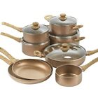 URBN-CHEF Ceramic Rose Gold Induction Cooking Pots Pans Frying Pan Cookware Set