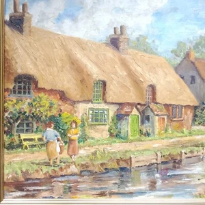 Springhead Angleterre Chaumière Tableau Original Cadre 50 x 43 cm - Foto 1 di 12