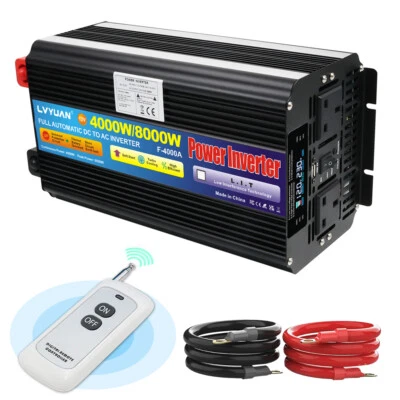 4000W 8000W Power Inverter 12V to 240V Converter With USB 2AC LCD Remote Control - Image 1 of 4
