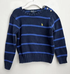 Polo Ralph Lauren boys navy blue stripe crew neck Pullover sweater yellow pony 4 - Picture 1 of 5