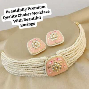 Bollywood Style Gold Plated Kundan Pearl Choker Indian Necklace Bridal Jewelry - Picture 1 of 10