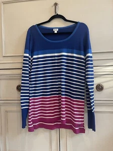 Preppy Hatley Striped Sweater In Pink Blue & White Size Large Cotton Blend - Picture 1 of 5