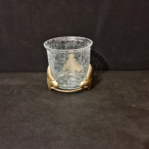 Glaskanne gerissen auf Messingsockel mit Lilienblütendekor - 20.Jh. - Bild 1 von 10