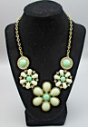 Green & White Floral Beaded & Rhinestone Goldtone Statement Necklace